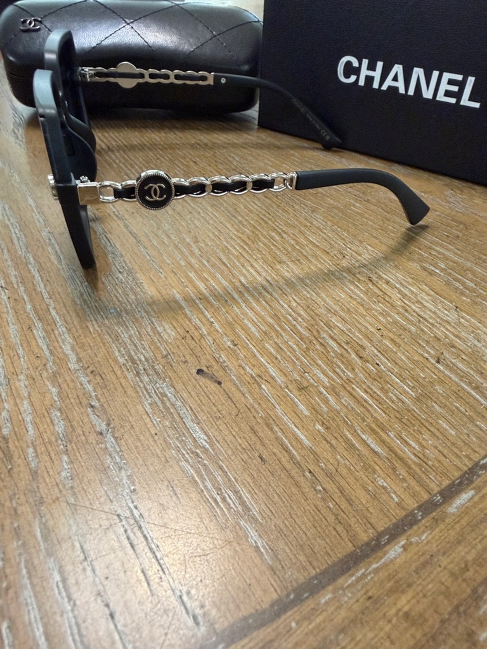 Chanel Women's Black and Silver Square Sunglasses - Picture 5 of 8